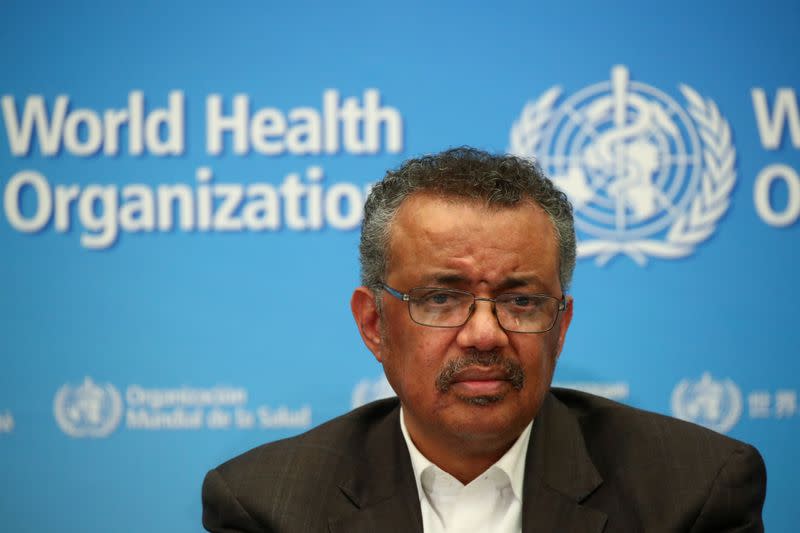 Director-General of the WHO Tedros Adhanom attends a news conference in Geneva