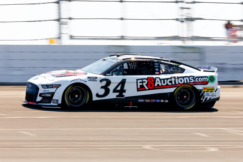 Michael McDowell drives during the NASCAR Cup Series M&Ms Fan Appreciation 400 on July 24, 2022 at Pocono Raceway in Long Pond, Pennsylvania. (Rich Graessle/Icon Sportswire via Getty Images)