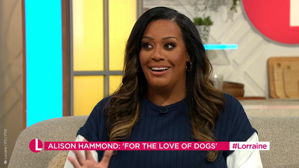 Alison Hammond appeared on Lorraine to discuss For the Love of Dogs. (ITV screengrab)