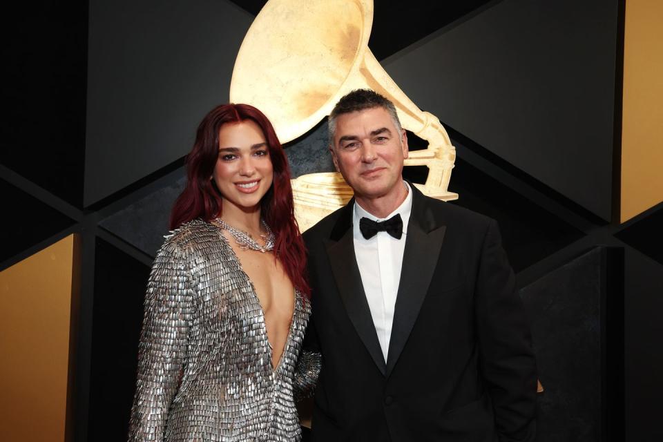 66th grammy awards red carpet dua lipa and her dad at the grammys