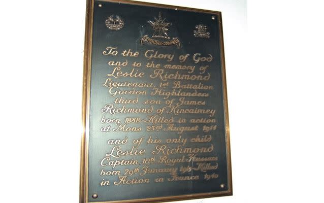 A memorial plaque inside Caputh Church is dedicated to Leslie Richmond.