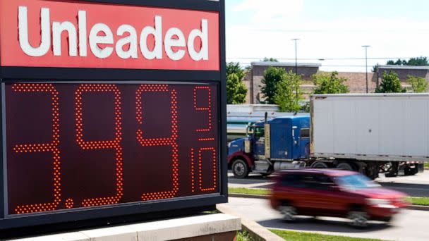 PHOTO: The price of regular unleaded gas is advertised for just under $4 a gallon at a Woodman's, Wednesday, July 20, 2022, in Menomonie Falls, Wis. (Morry Gash/AP, FILE)