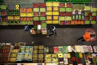 Fruit and vegetable trade at New Covent Garden Market in London