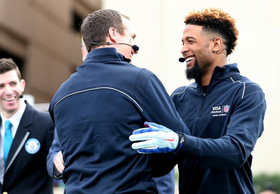 Two of New Orleans Saints quarterback Drew Brees' sons root for the New York Giants and Odell Beckham Jr. over dad. (Doug Benc/AP Images for Visa)