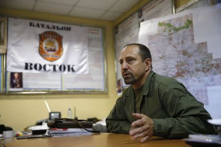 Rebel commander Alexander Khodakovsky of the so-called Vostok battalion - or eastern battalion - speaks during an interview in Donetsk, July 8, 2014. REUTERS/Maxim Zmeyev