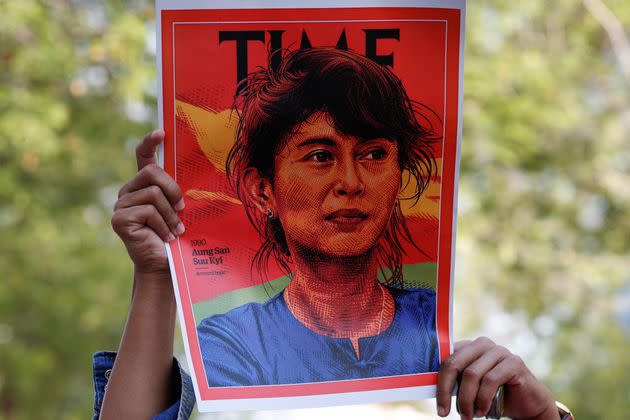 A person holds up a placard depicting Aung San Suu Kyi after the military seized power in a coup in Myanmar, outside United Nations venue in Bangkok, Thailand February 3, 2021. REUTERS/Soe Zeya Tun (Photo: Soe Zeya Tun via Reuters)