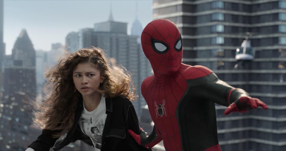 Zendaya as MJ and Tom Holland as Spider-Man in "Spider-Man: No Way Home."