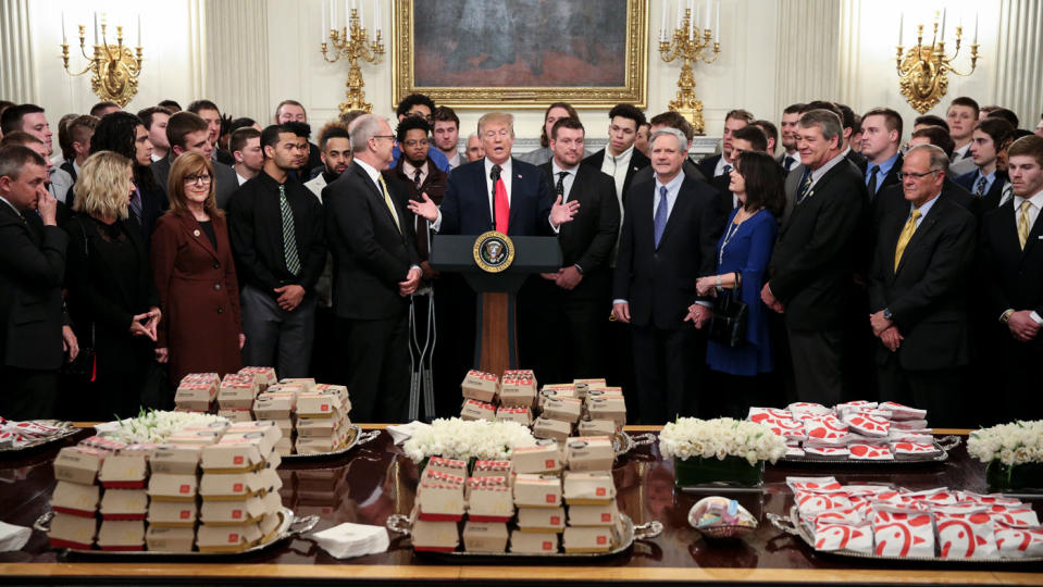 Donald Trump serves fast food to the 2018 Football Division I FCS champs North Dakota State Bison football team