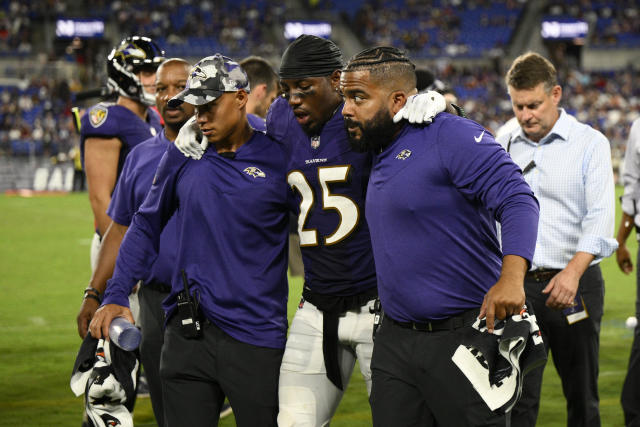 Baltimore Ravens linebacker Tavius Robinson (95) runs during an NFL  preseason football game against the Washington Commanders, Monday, August  21, 2023 in Landover. (AP Photo/Daniel Kucin Jr Stock Photo - Alamy