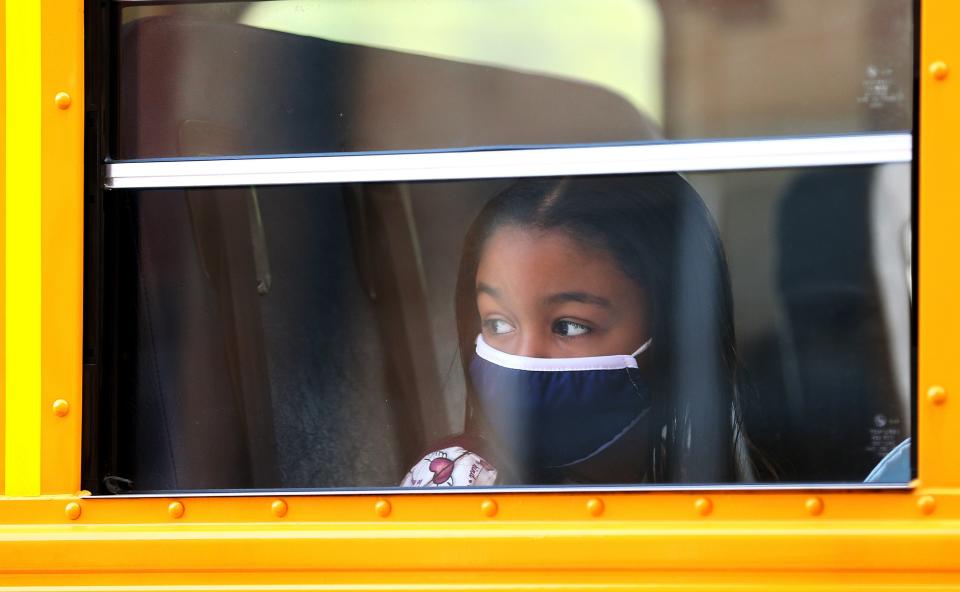 Students at Durand Eastman Intermediate School in East Irondequoit, NY have assigned seats on the bus which will be theirs for the school year.