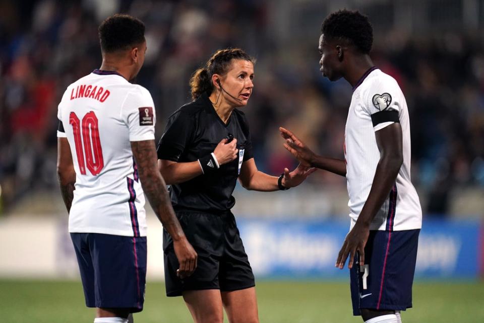 Kateryna Monzul became the first woman to referee an England fixture after officiating their World Cup qualifying win over Andorra. (Nick Potts/PA) (PA Wire)