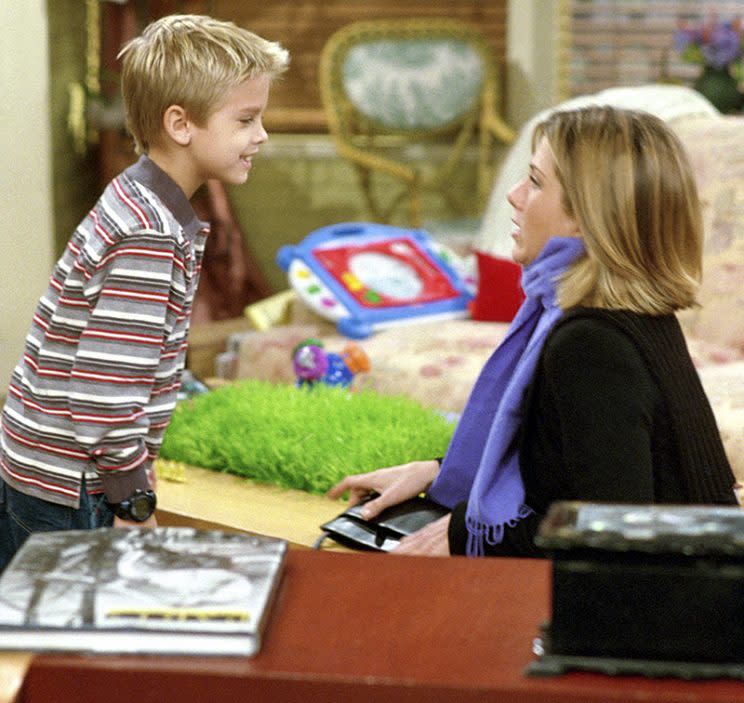 Cole Sprouse as Ben Geller and Jennifer Aniston as Rachel Green in 