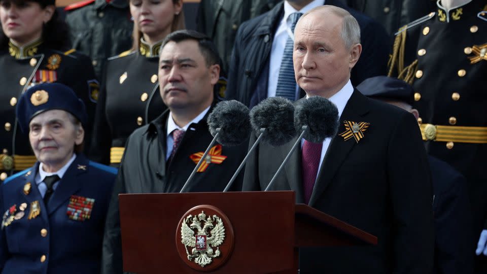 Putin delivers a speech in Moscow on Victory Day, which marked the 78th anniversary of the Soviet Union's victory over Nazi Germany in World War II, May 9, 2023. - Gavriil Grigorov/Sputnik/Reuters