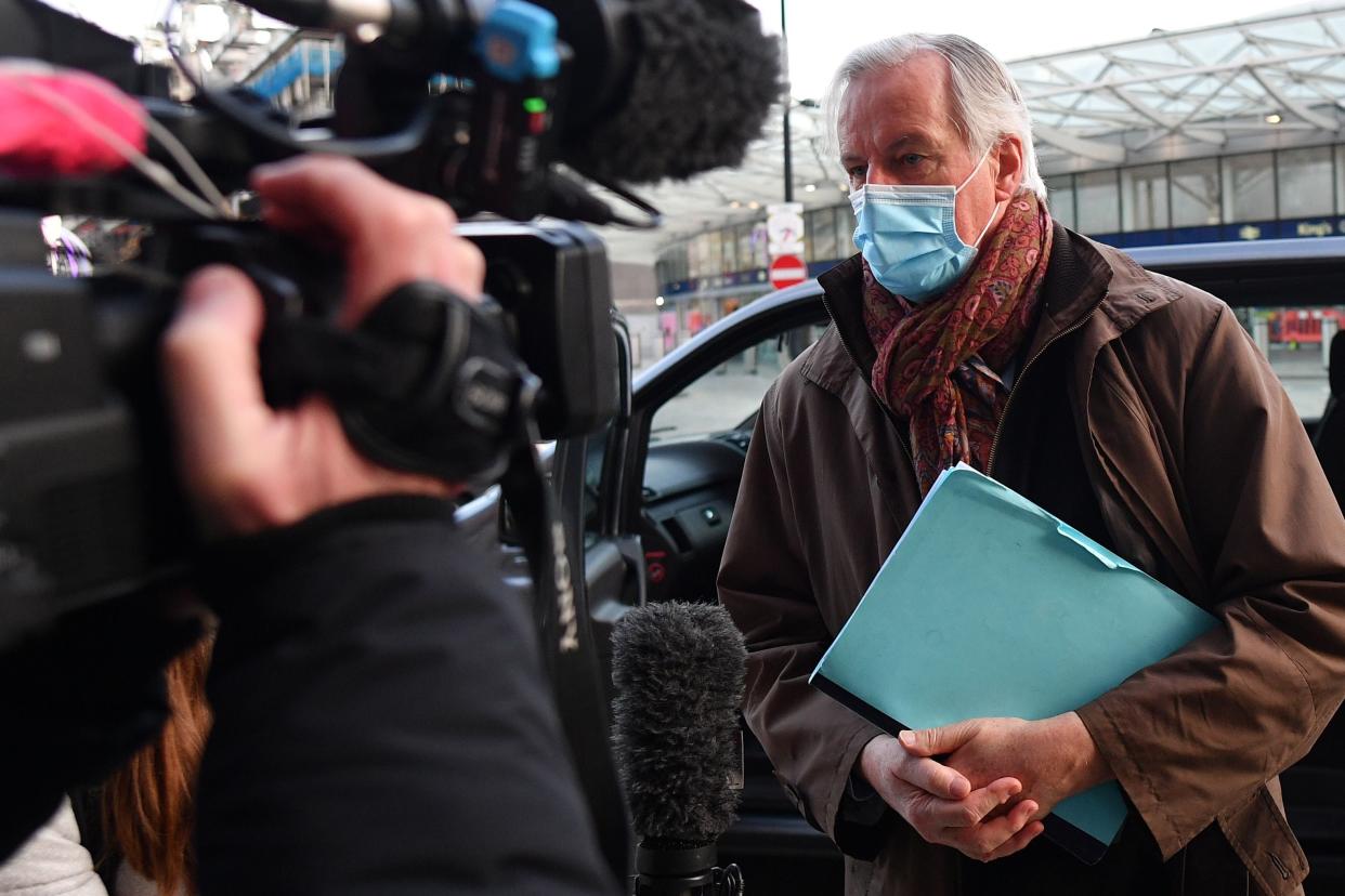 EU chief negotiator Michel Barnier speaks to the media at St Pancras International station in London (AFP via Getty Images)