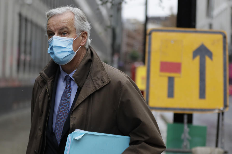 European Union chief Brexit negotiator Michel Barnier walks to the Conference Centre in London. Photo: Kirsty Wigglesworth/AP