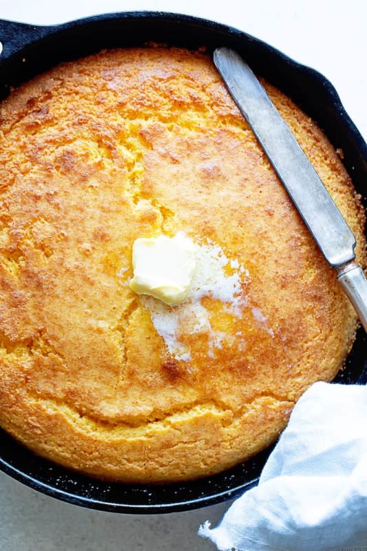 <p>Grandbaby Cakes</p><p>Fill your kitchen with the smell of freshly-baked Southern Cornbread in just about an hour! This classic recipe from my Auntie Rose creates a super moist, buttery and fluffy Cornbread that makes for the perfect snack or side.</p><p><strong>Get the Recipe:</strong><a href="https://grandbaby-cakes.com/southern-cornbread-recipe/" rel="nofollow noopener" target="_blank" data-ylk="slk:Southern Cornbread Recipe;elm:context_link;itc:0;sec:content-canvas" class="link "> <strong>Southern Cornbread Recipe</strong></a></p><p><strong>Related: <a href="https://parade.com/845883/felicialim/12-savory-cornbread-recipes-youll-surely-love/" rel="nofollow noopener" target="_blank" data-ylk="slk:26 Easy and Savory Cornbread Recipes;elm:context_link;itc:0;sec:content-canvas" class="link ">26 Easy and Savory Cornbread Recipes</a></strong></p>