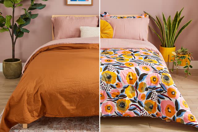 <p>The Spruce / Jacob Fox</p> Duvet (L) vs. Comforter (R)