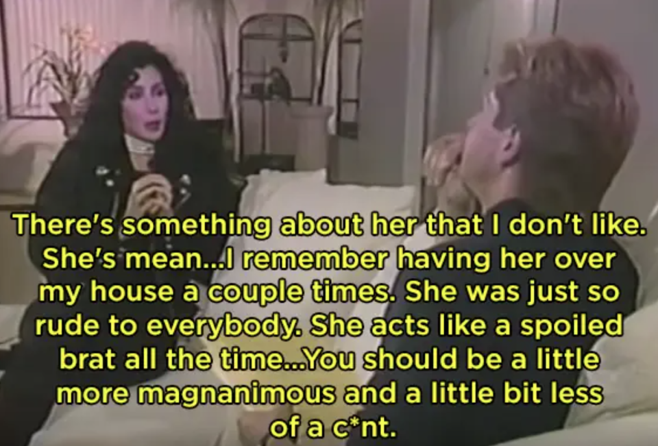 cher saying that there's something about madonna that she doesnt like and she's rude to everyone