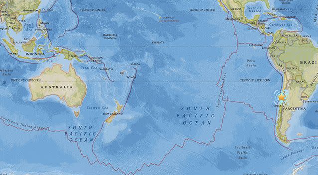 The quake struck at a conjunction of the Nazca and South America plates. Source: USGS