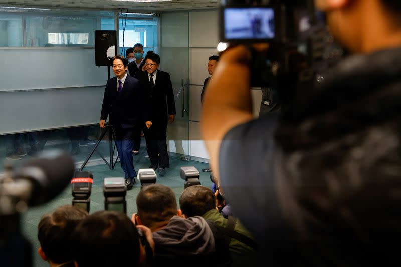 Taiwan's Vice President William Lai arrives to register as the presidential candidate for the ruling Democratic Progressive Party (DPP) in Taipei,