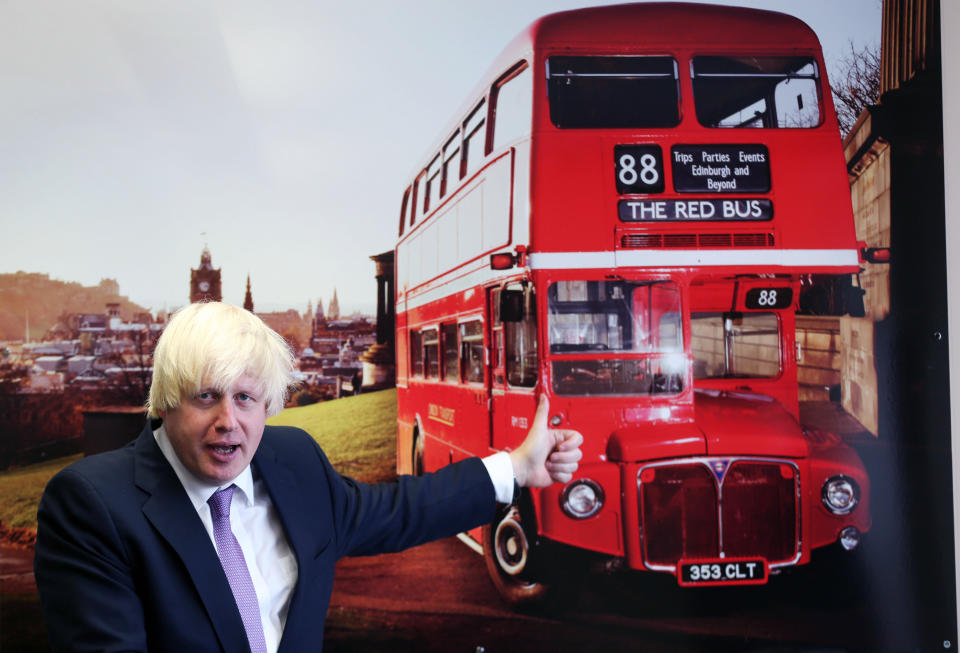 Mayor of London Boris Johnson visits McKenna Bothers makers of destination boards in Middleton during the second day of the Conservative Party Conference in Manchester.