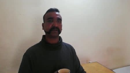 Indian pilot Wing Commander Abhi Nandan captured by Pakistan is seen in this handout photo released February 27, 2019. Inter Service Public Relation (ISPR) Handout via REUTERS