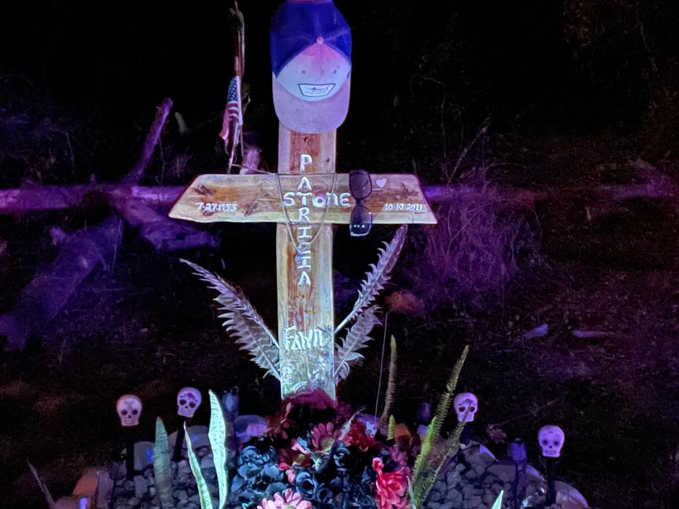 Memorial for Patricia Stone along the side of County Road 464C