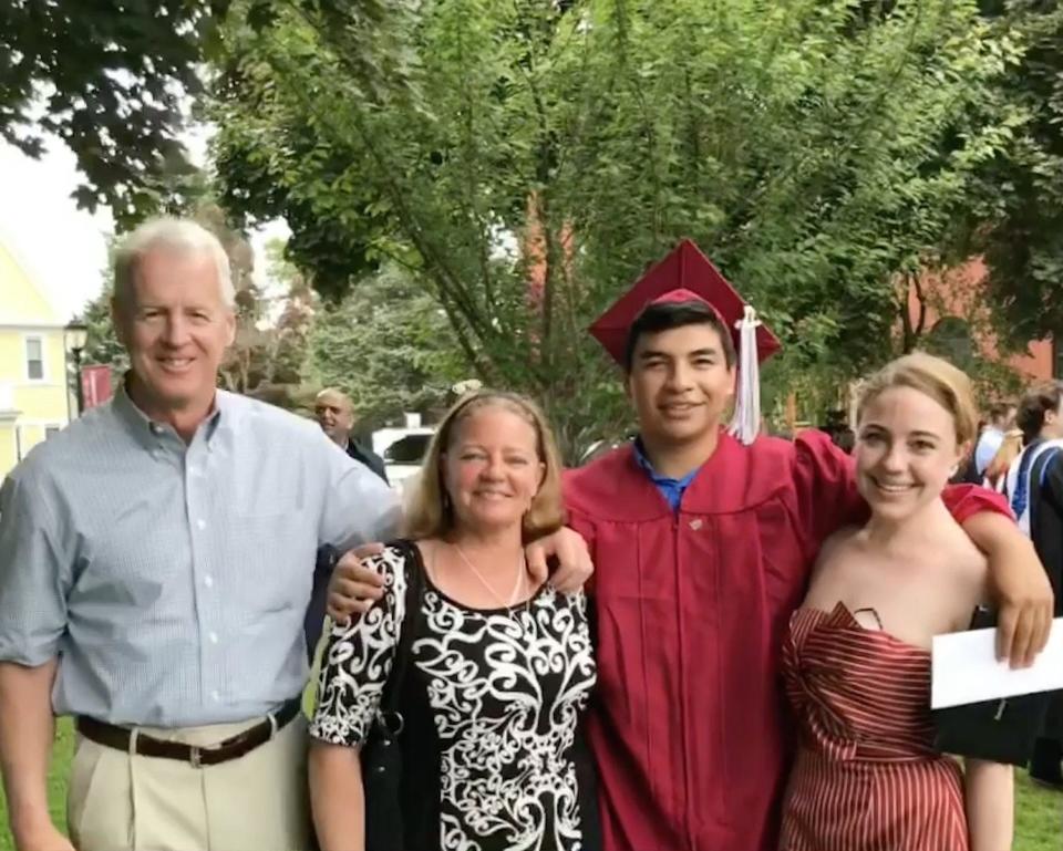 Tim and Kate Duffy, left, and their children, Jared and Courtney, beam with pride on the day Jared graduated from Worcester Academy in 2018.