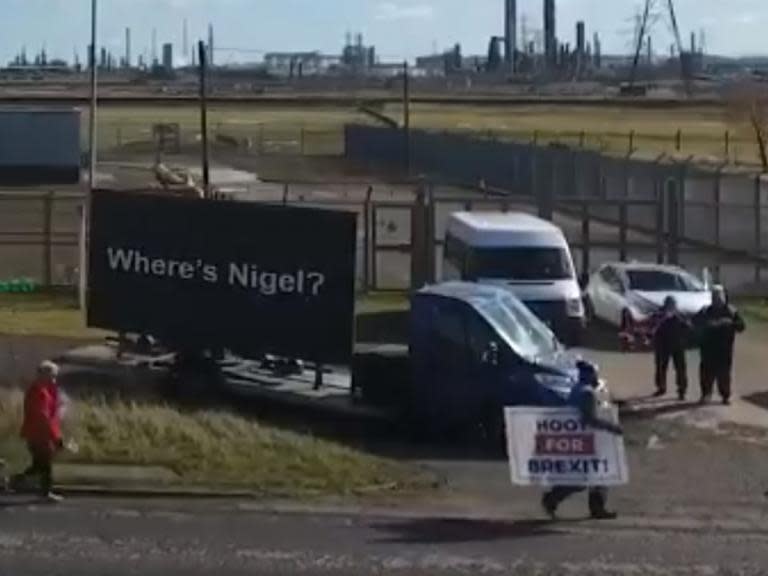 Brexit betrayal march: Billboards target absent Farage with 'where's Nigel' signs at protest