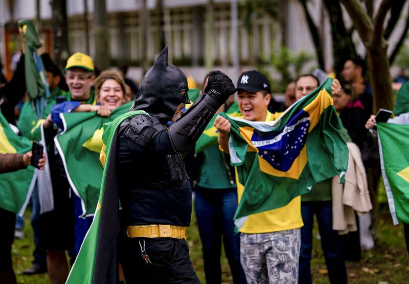 Supporters of Brazil's President Jair Bolsonaro protest outside military base, in Sao Jose dos Campos