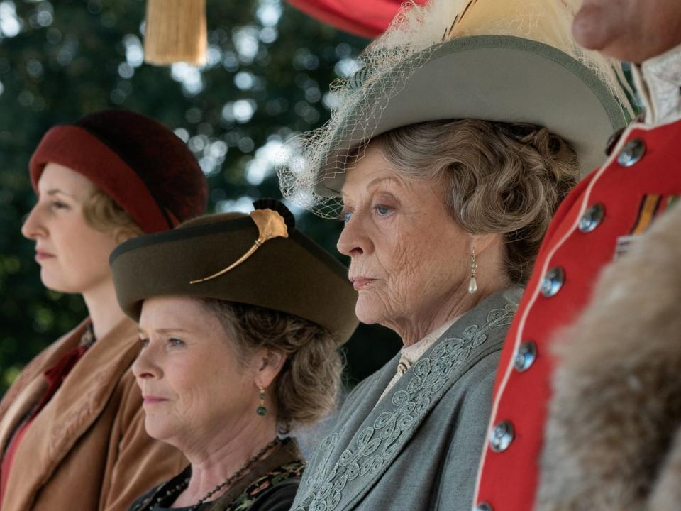 Imelda Staunton (centre) and Maggie Smith (right) in ‘Downton Abbey’ (Liam Daniel/Focus Features/Kobal/Shutterstock)
