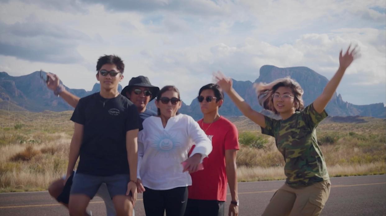 Monica Silvero with her family on a road trip to West Texas. The Filipino Texan is among the young women whose lives are documented in PJ Raval's movie, "Who We Become."