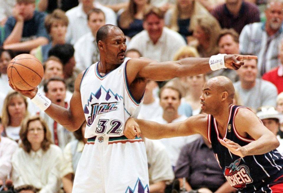 Karl Malone and Charles Barkley finally met in the playoffs in 1998. (Getty Images)