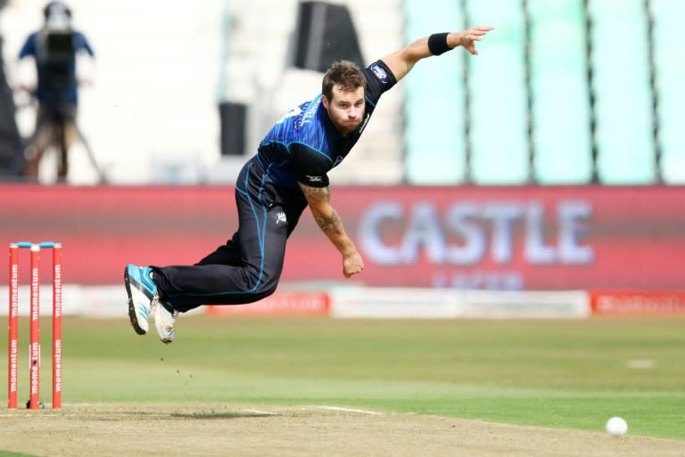 New Zealand bowler Doug Bracewell delivers a ball during the third and final One Day International cricket match between South Africa and New Zealand at the Kingsmead cricket ground in Durban on August 26, 2015