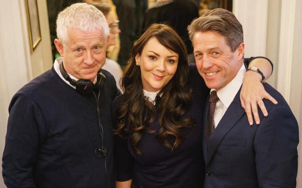 Richard Curtis, Martine McCutcheon and Hugh Grant on the set of the Comic Relief Love Actually sequel - Credit: Emma Freud, via Twitter