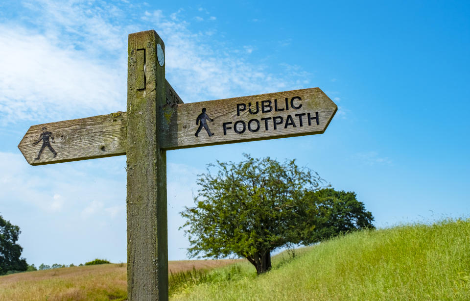 British public footpath sign in Worcestershire as the Countryside Code is updated. (Photo by: Dominic Jones/Loop Images/Universal Images Group via Getty Images)