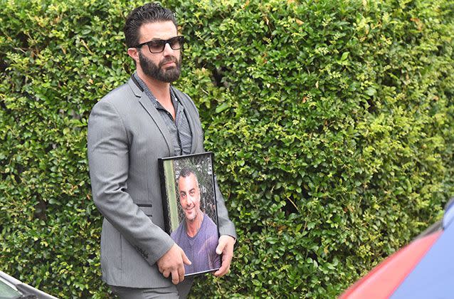 A mourner arrives for Mick Hawi's funeral at the Fatima Al-Zahra Masjid mosque in Arncliffe, Sydney. Source: AAP