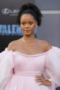 <p>Riri looked like a sweet dream in this head-to-toe pink look she wore to the <em>Valerian</em> Hollywood premiere. Her simple high ponytail, English rose eye makeup, and glossy lip all come together effortlessly. (Photo: Neilson Barnard/Getty Images) </p>