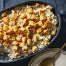 <p>Stuffing is not just for Thanksgiving with this easy chicken and stuffing casserole. And speaking of Thanksgiving, if you have leftover turkey, feel free to substitute it for the chicken in this comforting and healthy recipe. It's also a great use for extra carrots, celery, onions and day-old bread you might have on hand around the holidays. There's no boxed stuffing mix or canned soup in this lighter take on the comfort-food casserole, but it's still super-easy to make. Poultry seasoning helps humble bread to taste like stuffing, while thickened chicken broth takes the place of canned soup. There are plenty of veggies in this one, too, making this a healthy casserole you can feel good about serving year-round. <a href="https://www.eatingwell.com/recipe/275699/chicken-stuffing-casserole/" rel="nofollow noopener" target="_blank" data-ylk="slk:View Recipe" class="link ">View Recipe</a></p>
