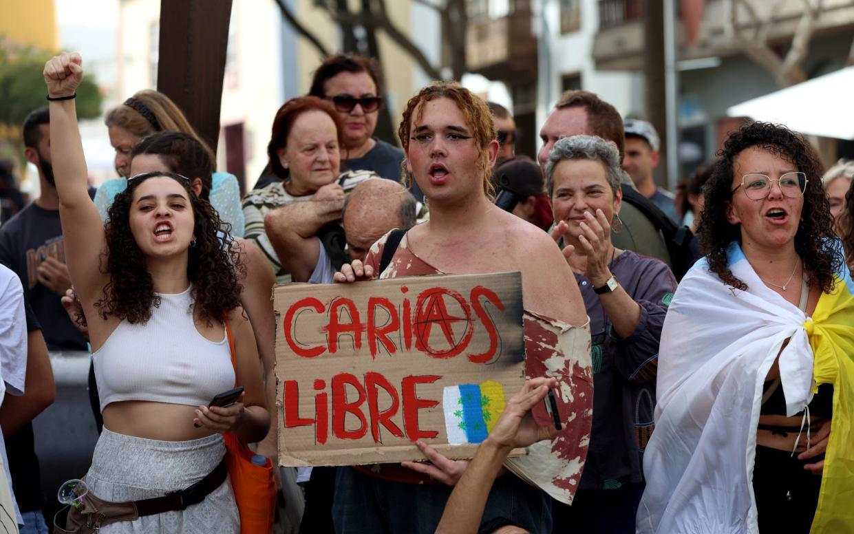 Anti-tourism protesters in La Laguna, Tenerife