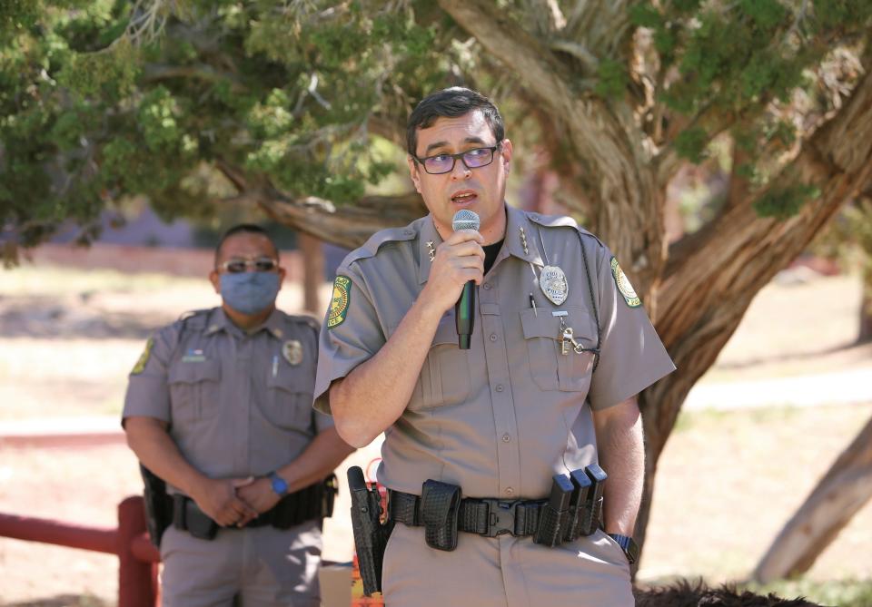 Navajo Police Chief Phillip Francisco will become Bloomfield's new police chief in 2022. Here he is seen giving an overview on May 27 in Window Rock, Arizona, about a report that assessed the Navajo Police Department over an 18-month period, which that department will use to improve services.