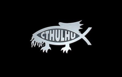 For fans of H.P. Lovecraft stories: an adhesive Cthulhu fish for the car.