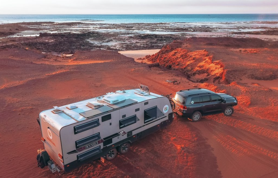 A 4WD and a caravan at a WA beach.