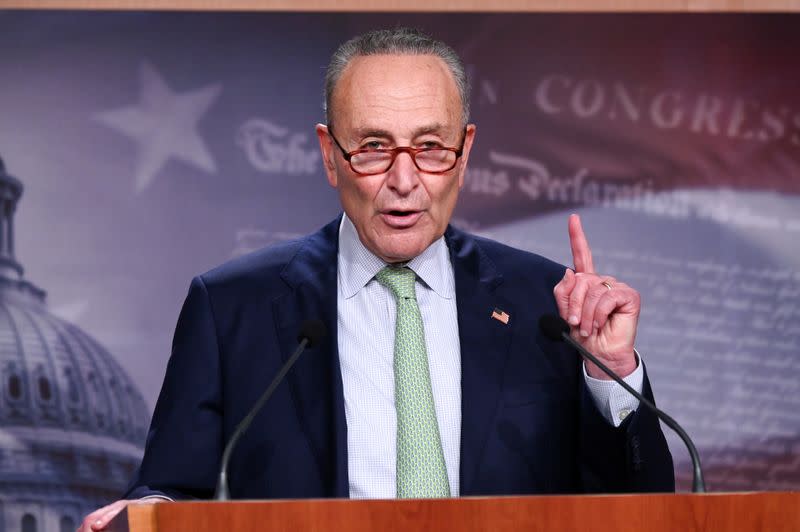 U.S. Senate Minority Leader Schumer participates in a news conference at the U.S. Capitol in Washington