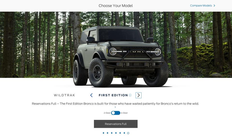 Reservation for 2021 Ford Bronco.