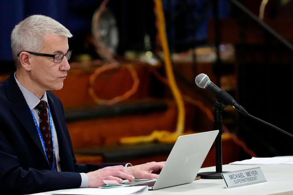 Michael Meyer, Lincoln Park Board of Education Superintendent, is shown during the meeting, Tuesday March 19, 2024. The BOE announced that they have economic problems but did not state how far over their budget they are or why they went over their budget.