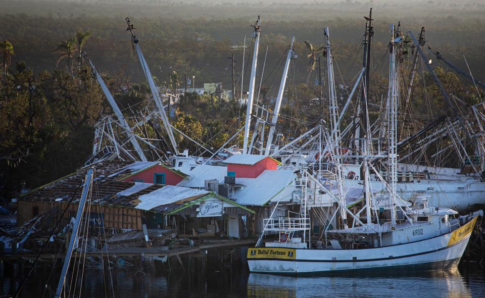 Trico Shrimp on Fort Myers Beach is seen on Monday, Oct. 24, 2022. The business was destroyed when Hurricane Ian roared ashore in September of 2022.