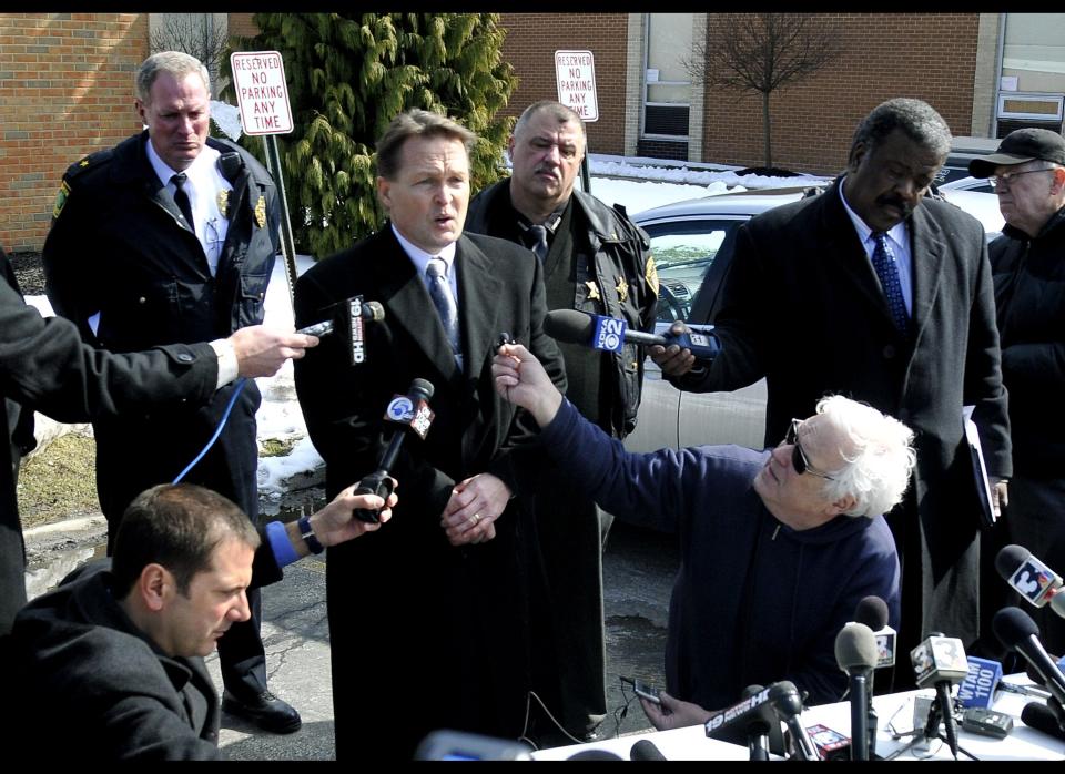 Chardon School Superintendant Joe Bergant speaks to the media during a press conference at Chardon High School where a shooting took place on Feb. 27, 2012 in Chardon, Ohio. A gunman, believed to be a student, opened fire inside the high school cafeteria, killing three students and wounding two others. 