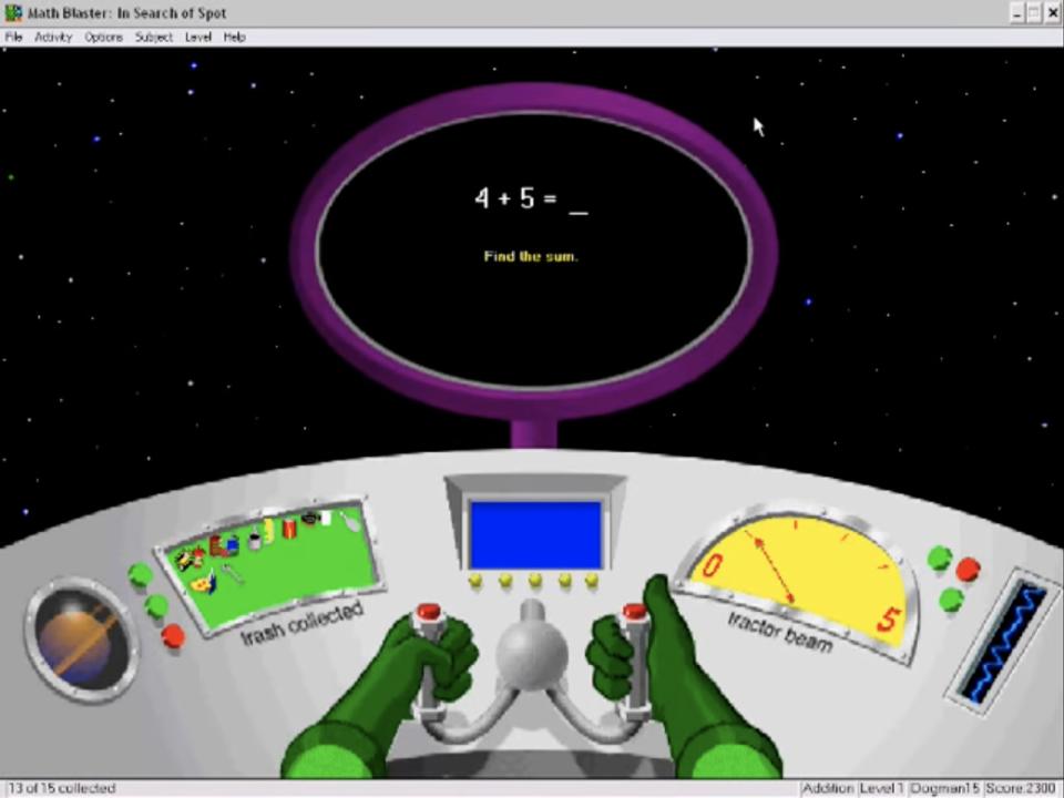 The control panel of a spaceship, with a window that asks for the sum of four plus five