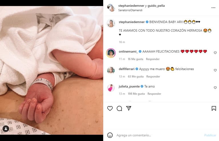 Nació Ariana, la hija de Stpehanie Demner y Guido Pella